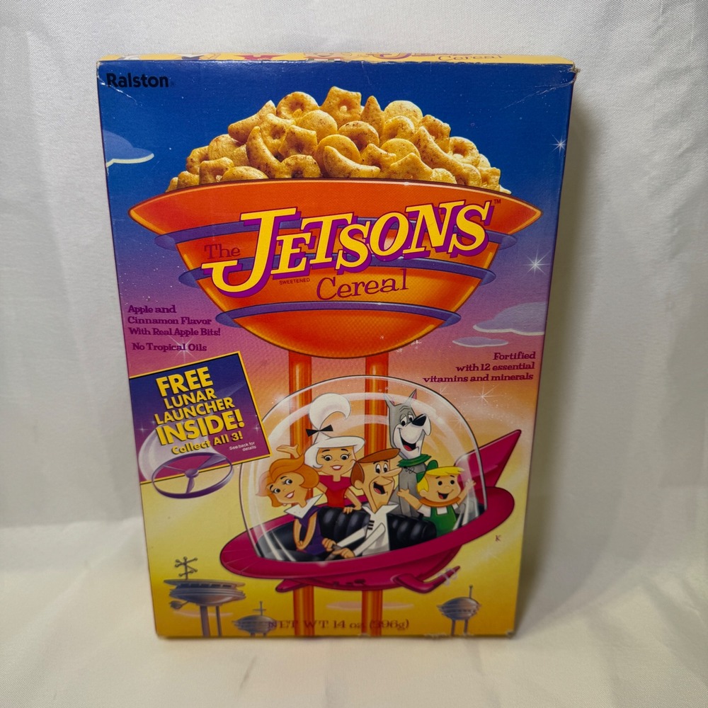 Vintage 1990 Ralston The Jetsons Cereal Box Unopened Sealed Lunar Launcher Toy
